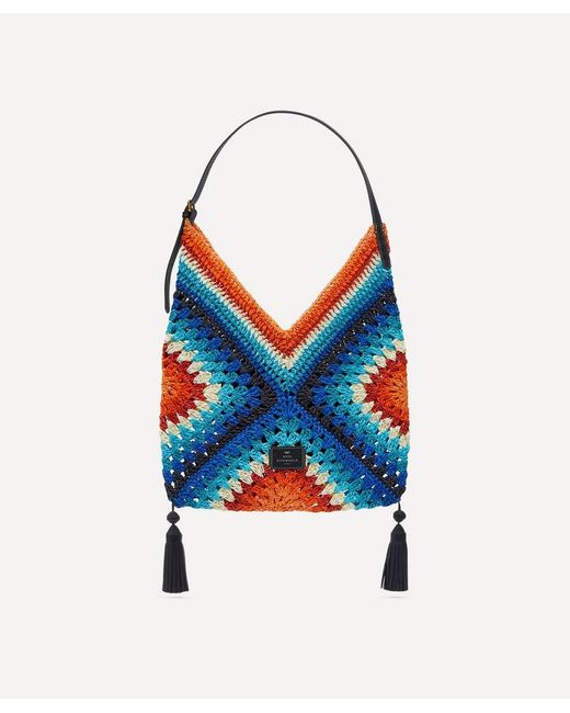 Anya Hindmarch Blue Raffia Tassel Shoulder Bag
