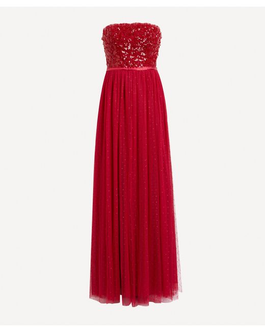 Needle & Thread Red Women's Tempest Strapless Bodice Gown