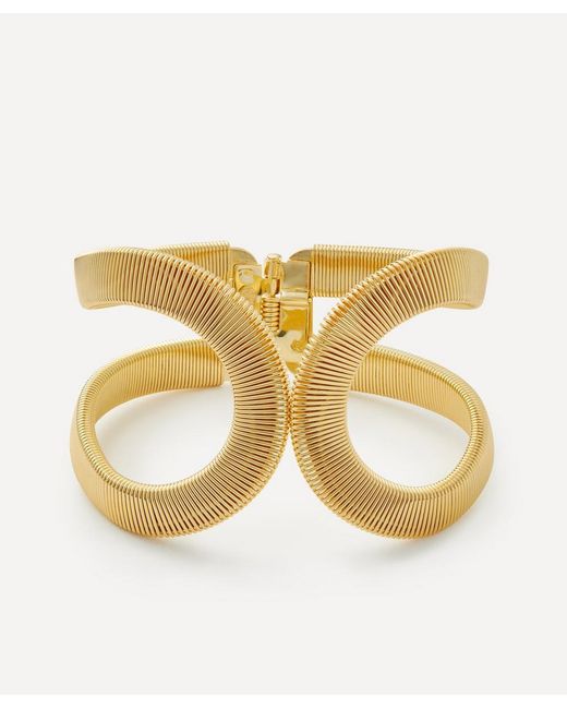 Kenneth Jay Lane Natural Plated Wide Ridge Curved Open Cuff Bracelet