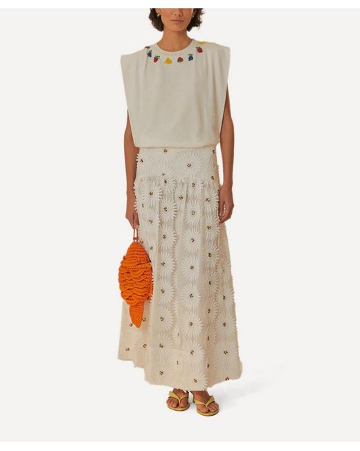 FARM Rio Daisy 3D Flower Embroidered Maxi Skirt in Natural Lyst