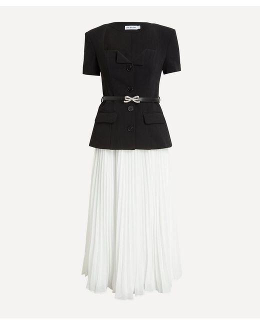 Self-Portrait Black Tailored Contrast Chiffon Midi Dress