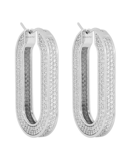 Céline Metallic Silver-tone Edwige Crystal Oval Hoop Earrings