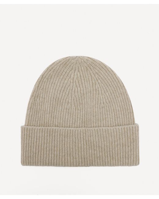 Christys' Natural Ribbed Cashmere Beanie Hat