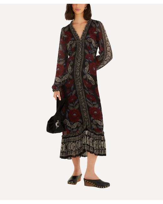 FARM Rio Women's Black Valentina Ruffled Long Sleeve Midi Dress