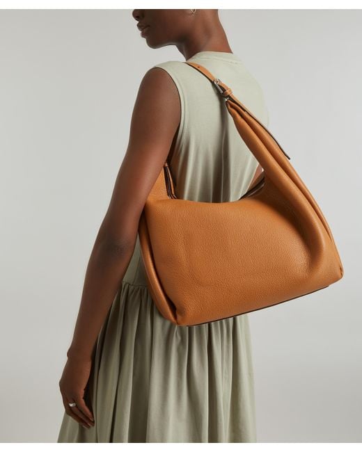 Totême Women's Belt Hobo Milk Grain Leather Shoulder Bag in Brown