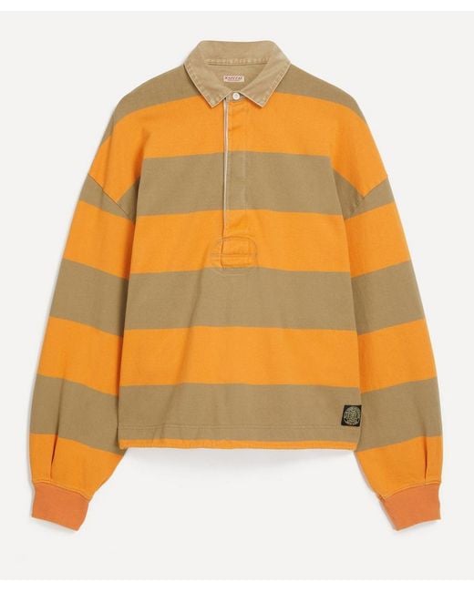 Kapital Jail Stripe Jersey Big Rugger Polo Shirt in Yellow for Men