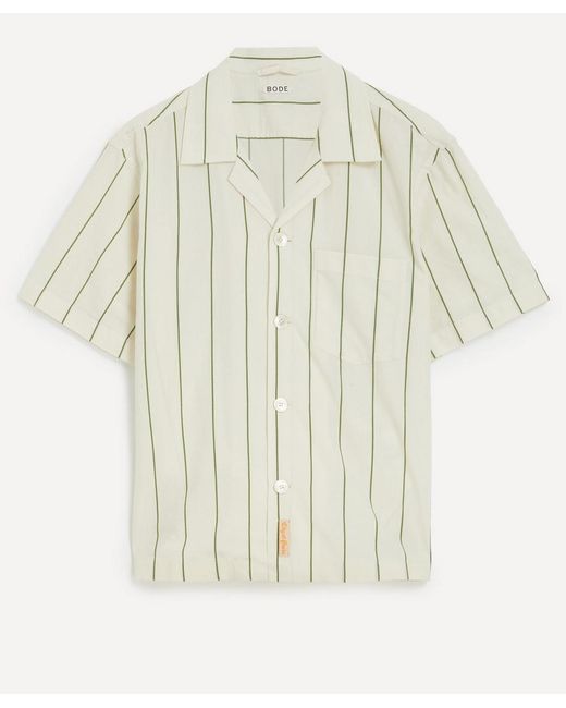 Bode White Celery Stripe Short-Sleeve Shirt for men