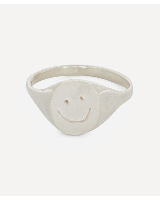 Seb Brown White Silver Happy Face Signet Ring