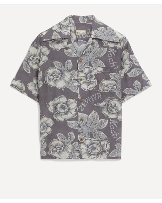 Kapital Gray Mens Kochi & Zephyr Anemone Rangle Collar Silk Rayon Aloha Shirt 4 for men
