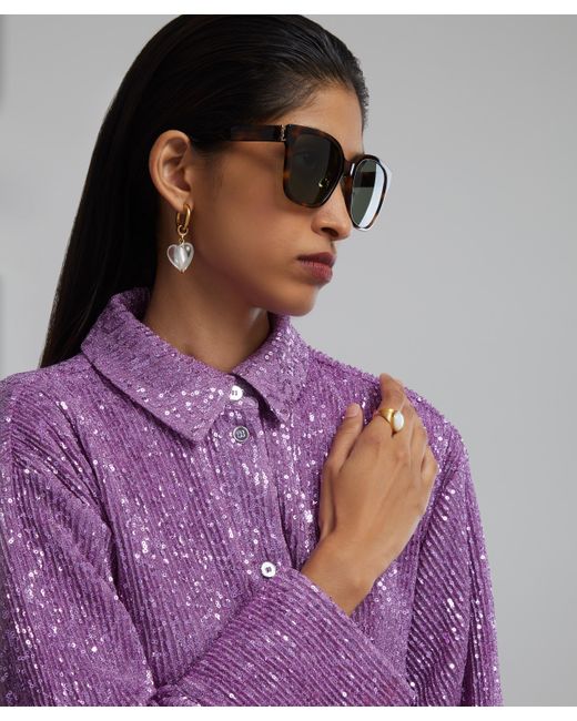 Saint Laurent Multicolor Women's Square Acetate Havana Logo Sunglasses One Size