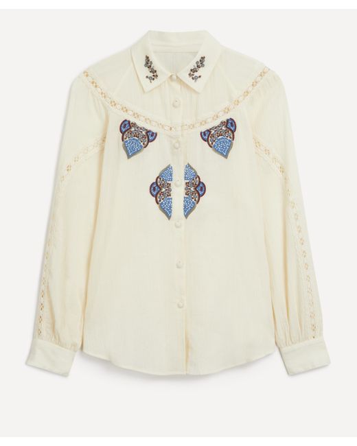 Fortela White Women's Ajen Embroidered Lace Shirt 12