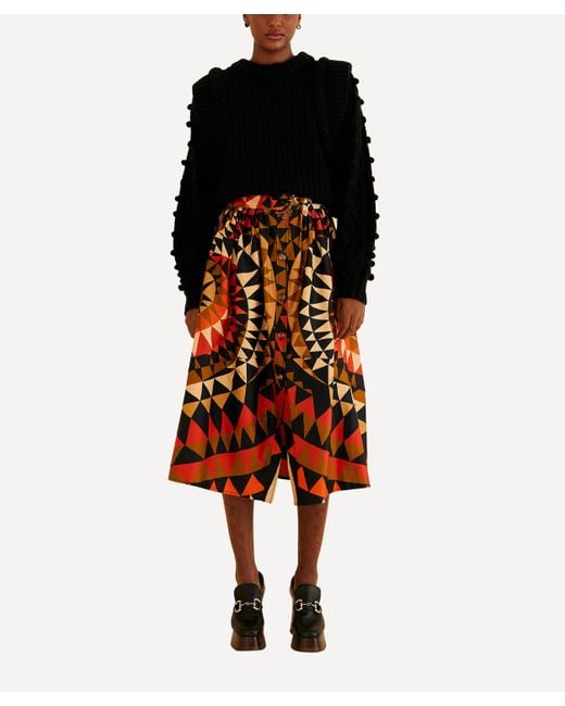 Farm Rio Orange Women's Black Heart Deco Button Down Midi-skirt Xs