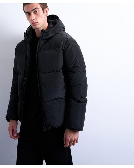 Topman Black Textured Puffer Jacket for men
