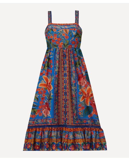 Farm Rio Women's Stitched Garden Blue Maxi-dress