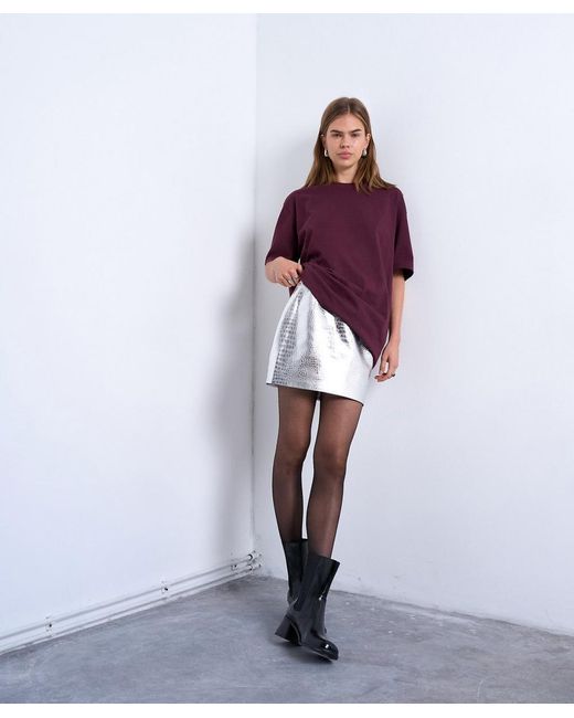TOPSHOP Purple Faux Leather Seamed Mini Skirt