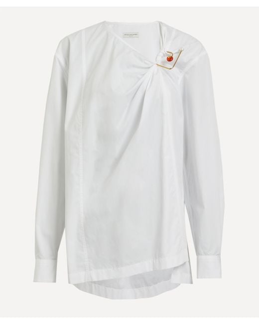 Dries Van Noten White Women's Embellished Twisted Oversized Shirt 12