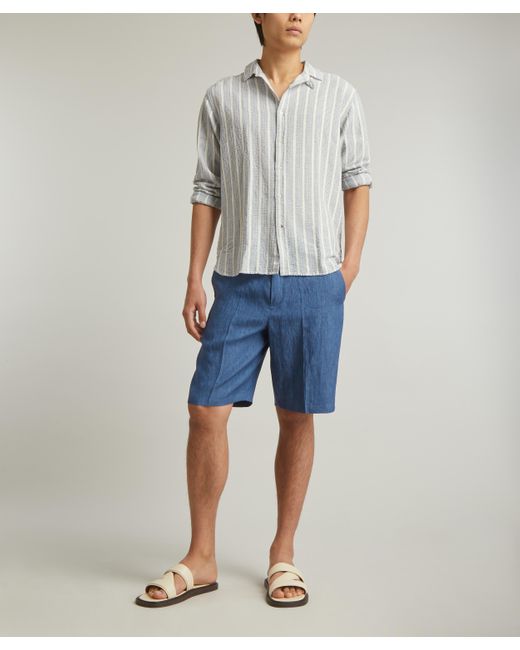 120% Lino Blue Mens Linen Bermuda Shorts 40/50 for men