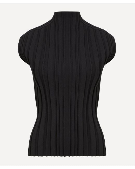 Pleats Please Issey Miyake Black Rib-Knit Top