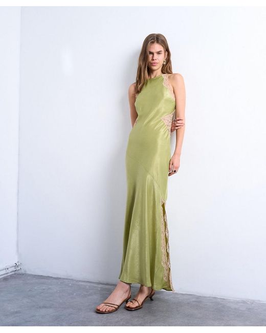 TOPSHOP Lace Insert Racer Midi Dress in Green | Lyst