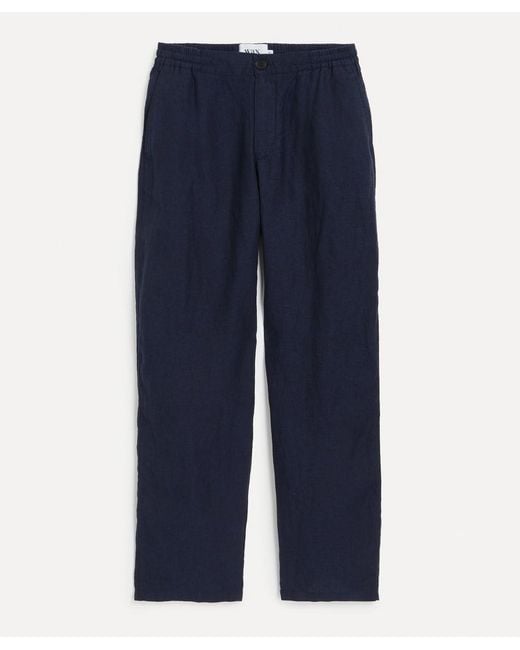 Wax London Blue Glencoe Two-Tone Linen Trousers for men