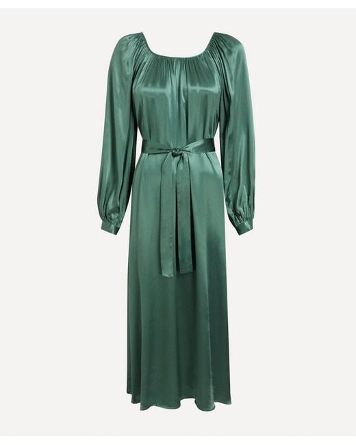 Kori Green Satin Gathered Midi Dress