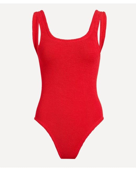 Hunza G Red Women's Square Neck Crinkle Swimsuit One Size