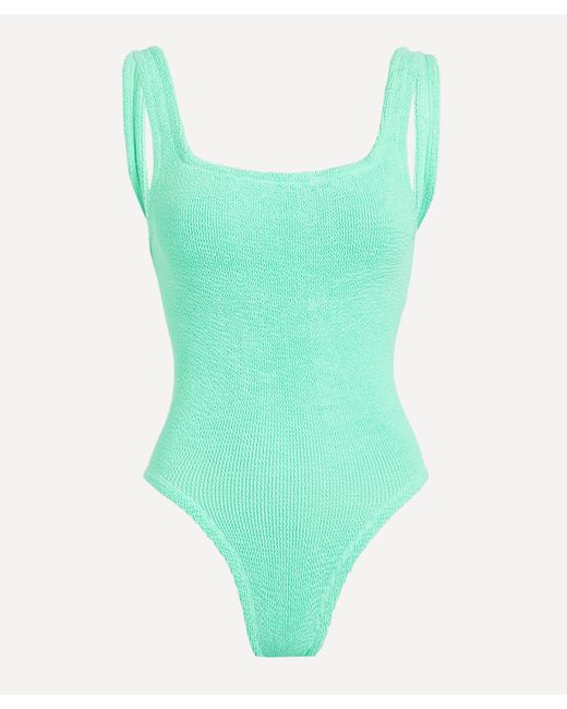 Hunza G Green Women's Square Neck Crinkle Swimsuit One Size
