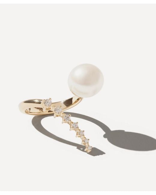 Mizuki White 14Ct Pearl And Diamond Cascading Ring