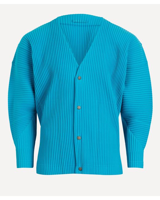 Homme Plissé Issey Miyake Blue Mens Mc March Pleated V-neck Cardigan 2 for men