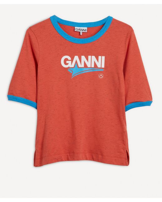 Ganni Orange Logo Graphic T-shirt Xxs