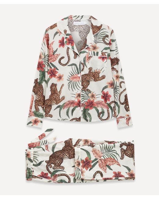 Desmond & Dempsey Gray Women's Soleia Leopard Print Long Pyjama Set
