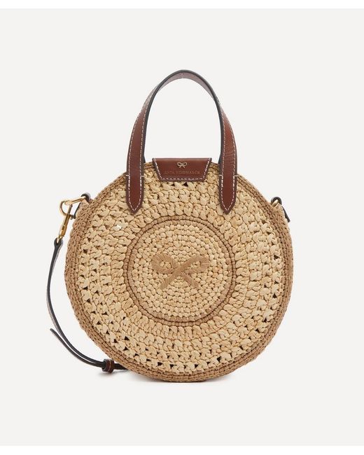 Anya Hindmarch Metallic Raffia Small Round Bow Tote Bag