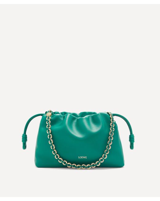 Loewe Green Women's Flamenco Leather Clutch Bag One Size