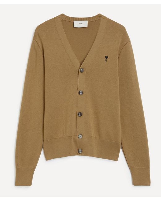 Ami Paris Men's Natural Embroidered De Coeur Cardigan