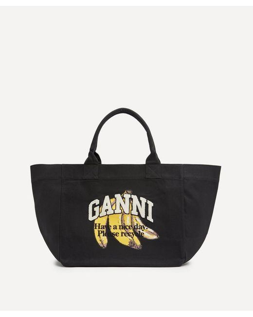 Ganni Black Banana Print Tote Bag