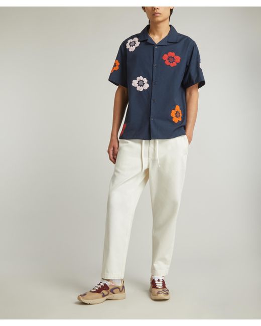 Wax London Blue Mens Didcot Short-sleeve Applique Floral Shirt for men