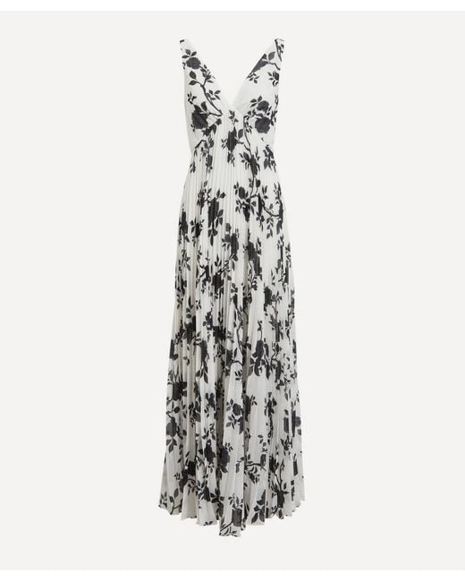 Self-Portrait White Floral Print Chiffon Maxi Dress