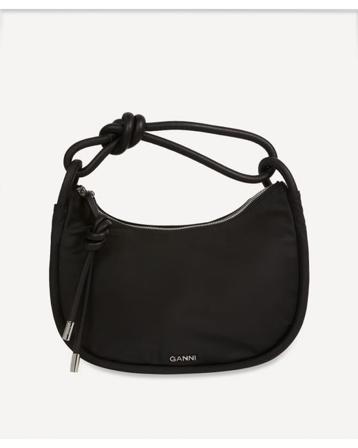 Ganni Synthetic Recycled Tech Fabric Knot Hobo Bag in Black Lyst UK