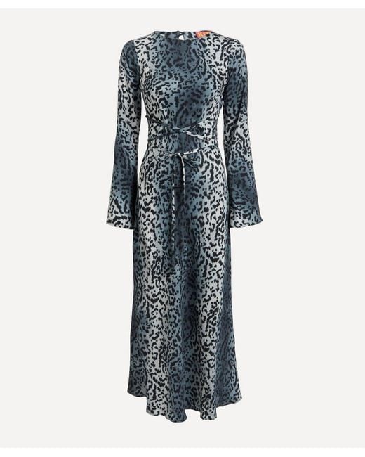 Kitri Blue Alexa Snow Leopard Print Dress