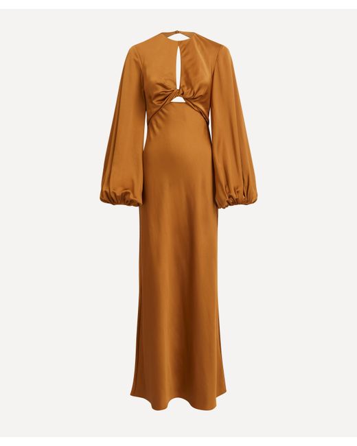 Significant Other Brown Women's Demi Long-sleeve Gold Satin Dress 8