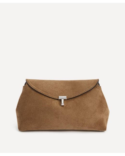 Totême  Brown T-Lock Suede Clutch Bag