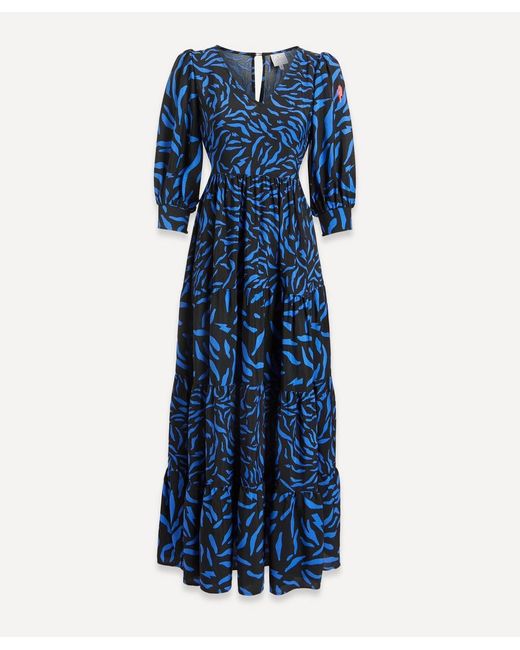 Scamp & Dude Blue And Zebra Print Tiered Maxi-Dress