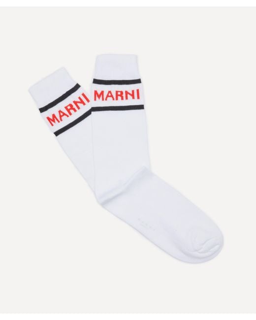 Marni White Mens Logo Intarsia Colour-block Socks for men