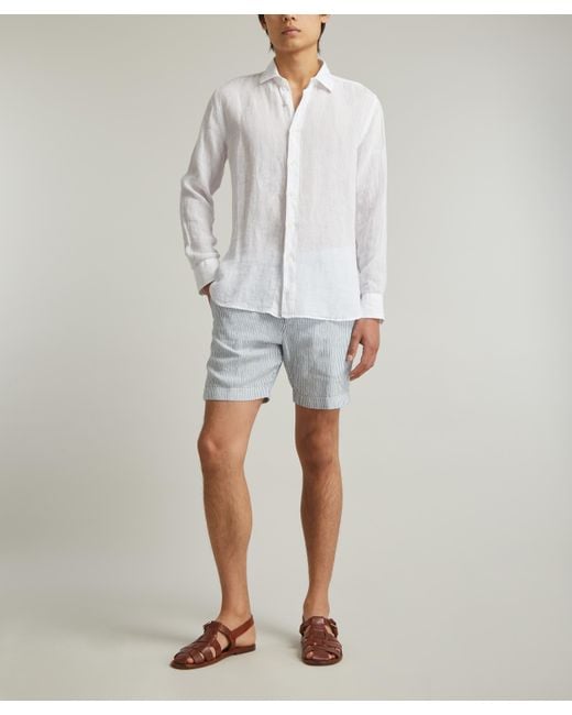 120% Lino White Mens Slim Fit Classic Linen Shirt for men