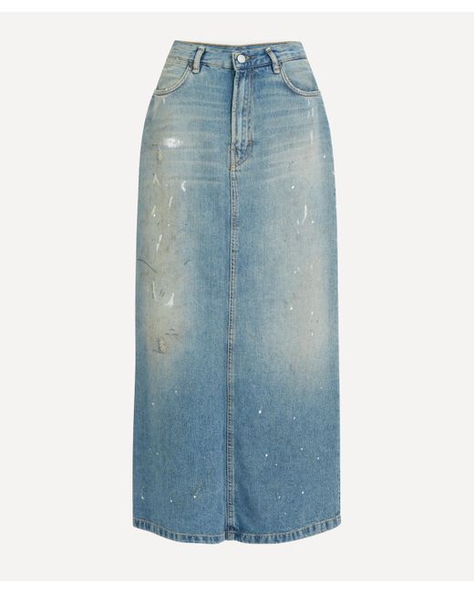 Acne Blue Women's Distressed Denim Maxi Skirt 10