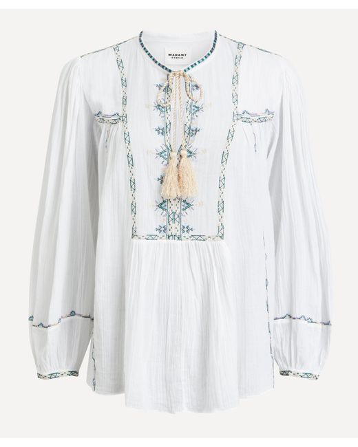 Isabel Marant White Women's Silekia Embroidered Cotton Voile Blouse 12