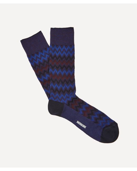 Missoni Blue Two-tone Zig-zag Socks L for men