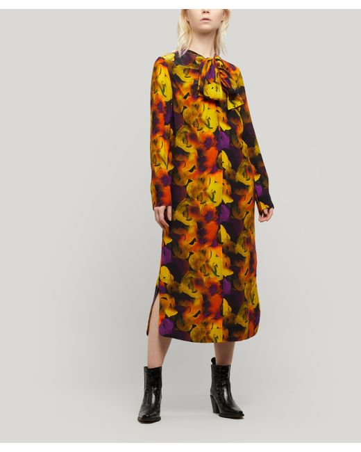 Ganni Silk Mix Midi Dress in Lemon (Yellow) - Save 53% - Lyst