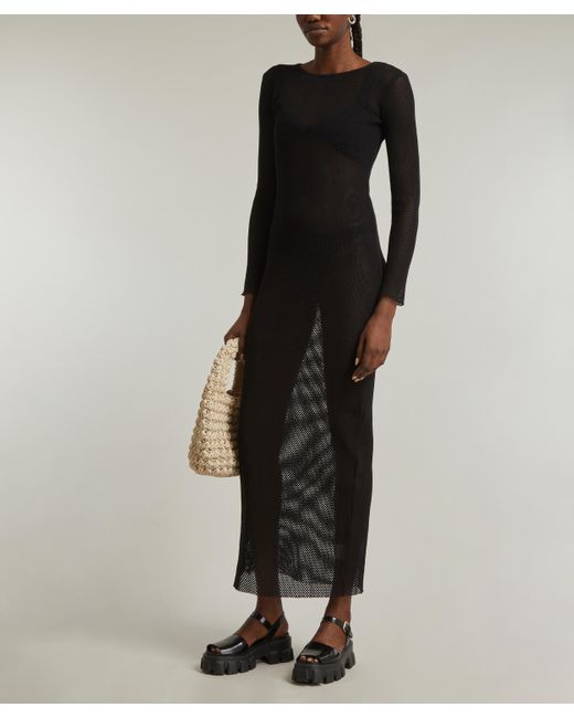 St. Agni Black Women's Mesh Long-sleeve Maxi-dress