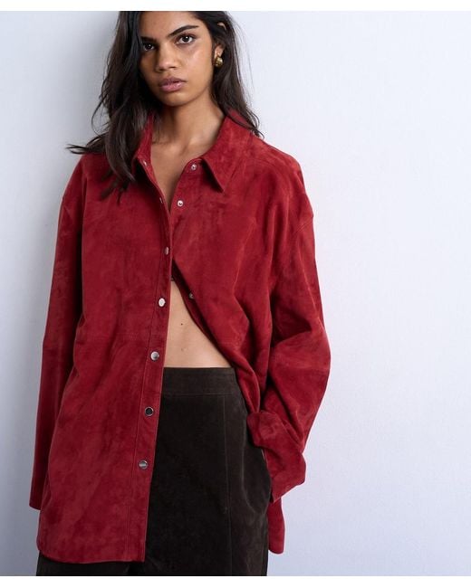 TOPSHOP Red Suede Co-Ord Shirt